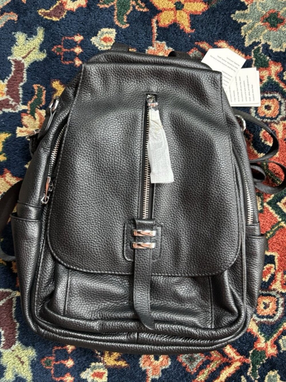 NWT ALTOSY Leather Backpack Purse Womens Black Cowhide Leather